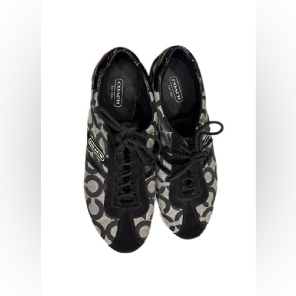 Coach "Kathleen" Black and Cream Signature Logo Sneakers Size 8.5 - Picture 2 of 16